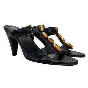 BROWNS Bravo Sultan Y2K Black Leather Jewels T-Strap Sandals Size 7M